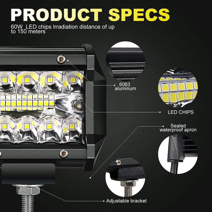 PICAA 23 Zoll 480W LED Lightbar Tri-Reihe LED Lichtbalken Arbeitsscheinwerfer 12V 24V 6000K Weiss Wa