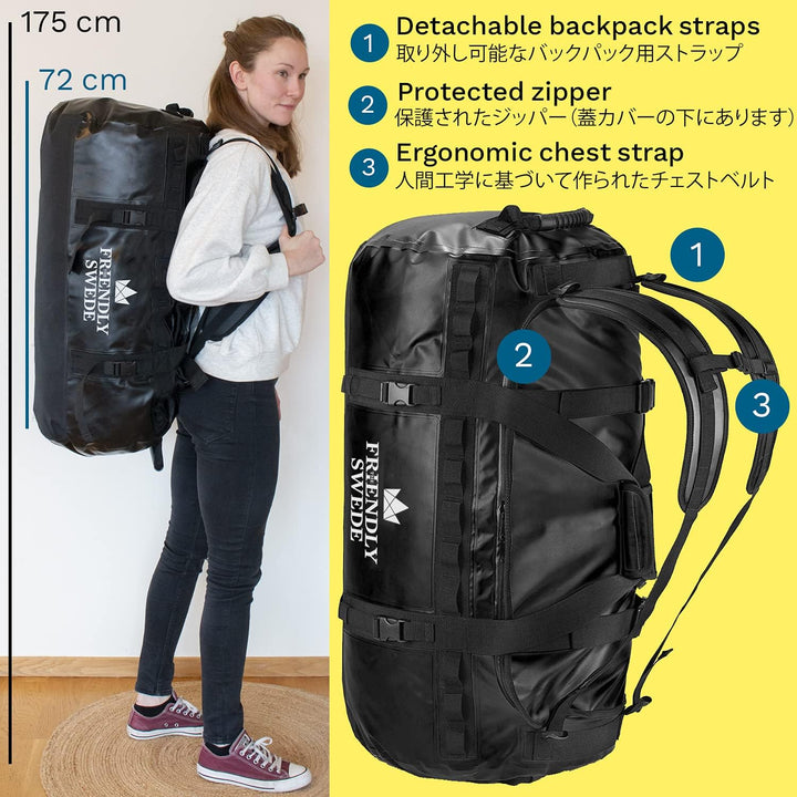 The Friendly Swede Wasserfeste Reisetasche Duffle Bag Rucksack - 30L / 60L / 90L - Seesack, Sporttas