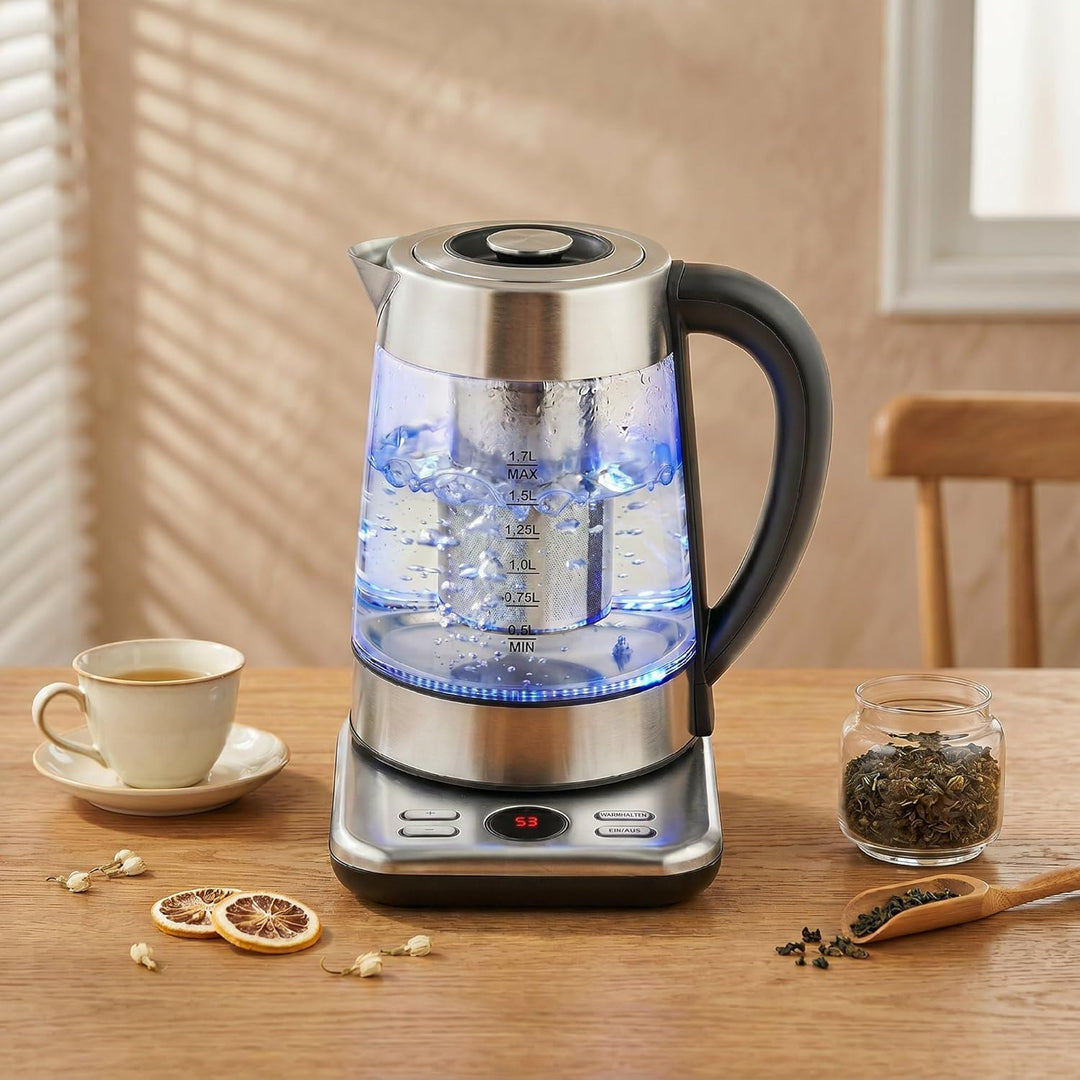 HOMCOM Elektrischer Wasserkocher, 1,7L Schnellkochender 2200W Wasserkocher mit UK Strix Thermostat,