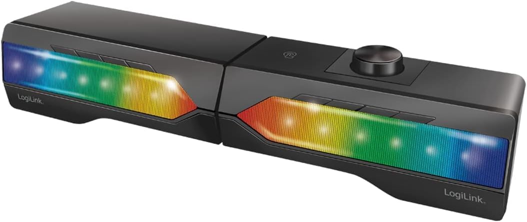LogiLink Mobile Soundbar mit Party Licht, 2-in-1 Gaming Sound System, Anschluss über Bluetooth V5.0