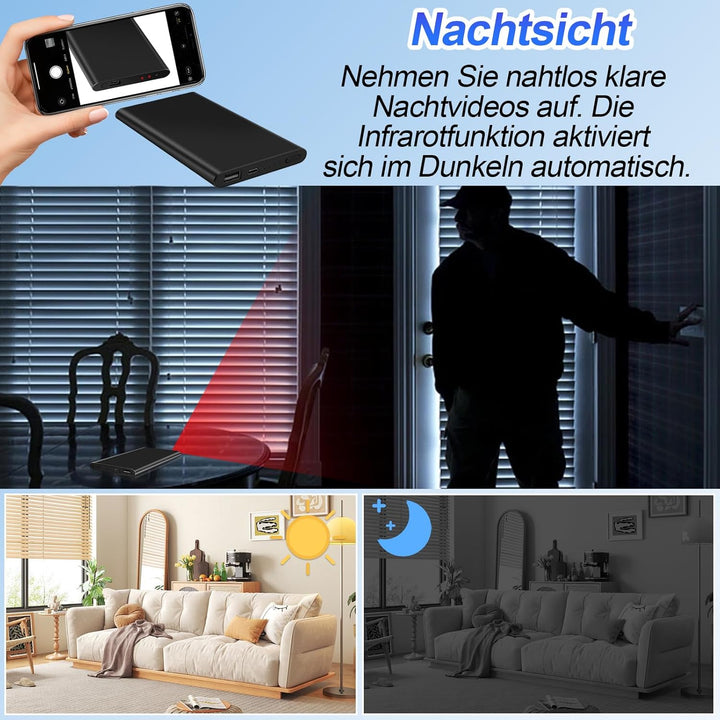 SecuraLen Mini HD Kamera, Dual-Funktion 1080P HD Powerbank Kamera, 17h Aufnahme mit 5000 mAh Akku &