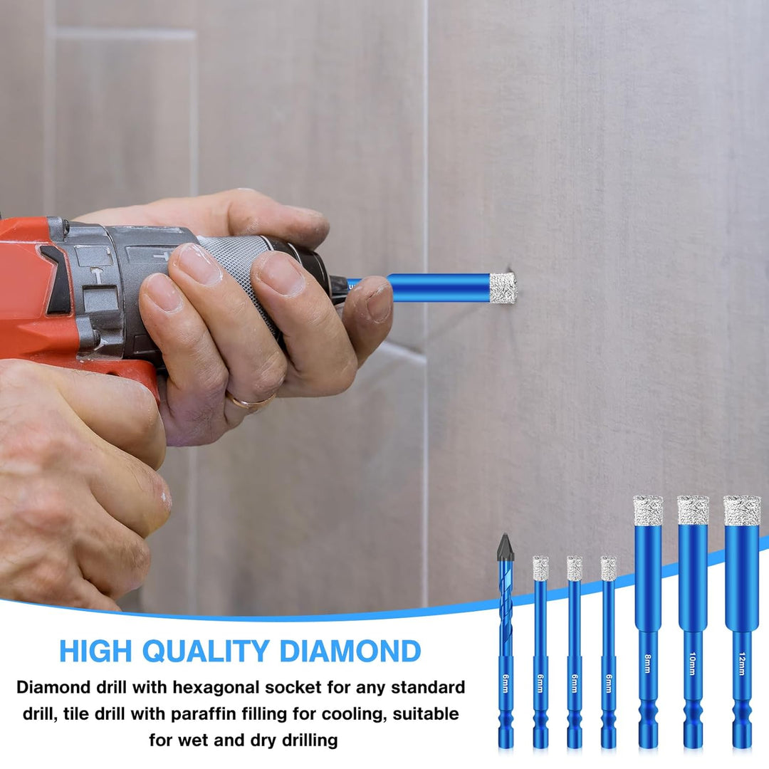 Pilikoll 7 Stück Fliesenbohrer Diamantbohrer Glasbohrer Set Sechskant-Schaft Diamantbohrer Fliesenbo
