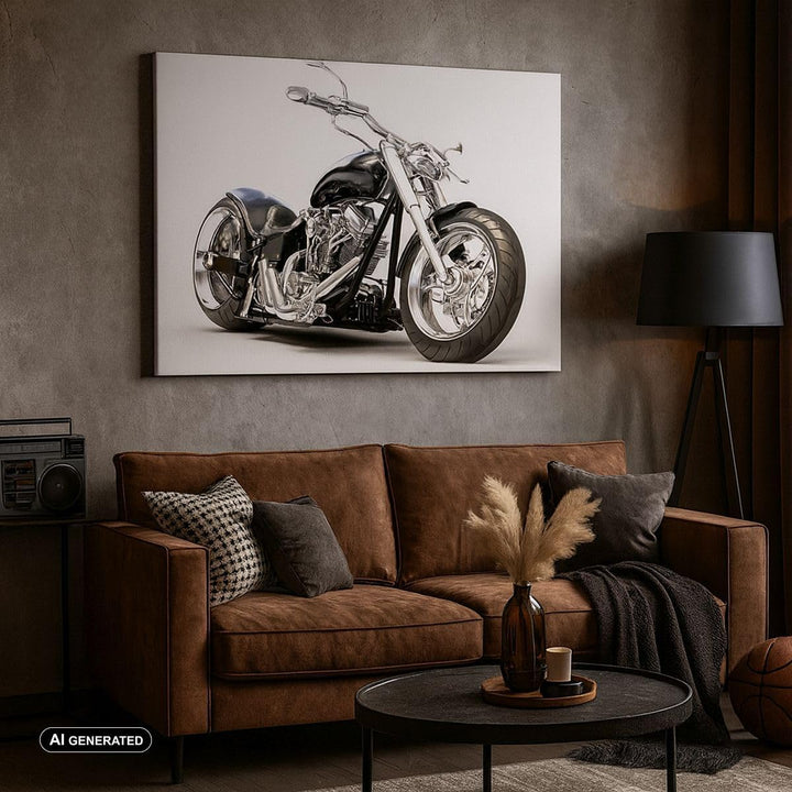 Bilder auf Leinwand Motorrad Motor Geschwindigkeit Chrom Leinwandbild 70x50cm Wandbilder Dekoration