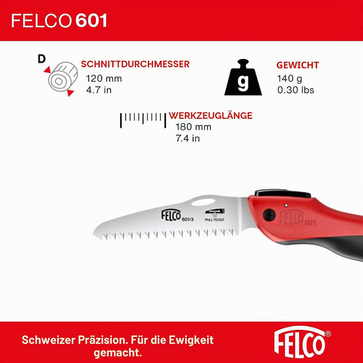 FELCO Baumsäge 601 (klappbare Säge, Klingenlänge 12 cm, mit ziehendem Schnitt, Holzsäge, für Weinbau
