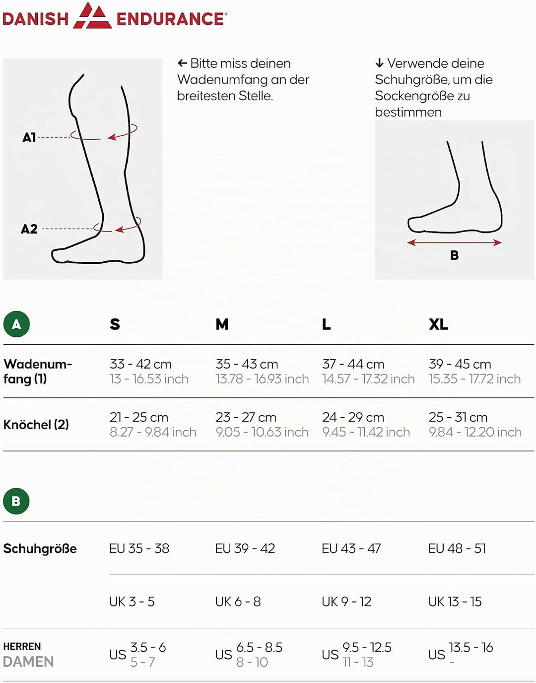 DANISH ENDURANCE Kompressionsstrümpfe, Sport Kompressionssocken, Stützstrümpfe, Thrombosestrümpfe, 2