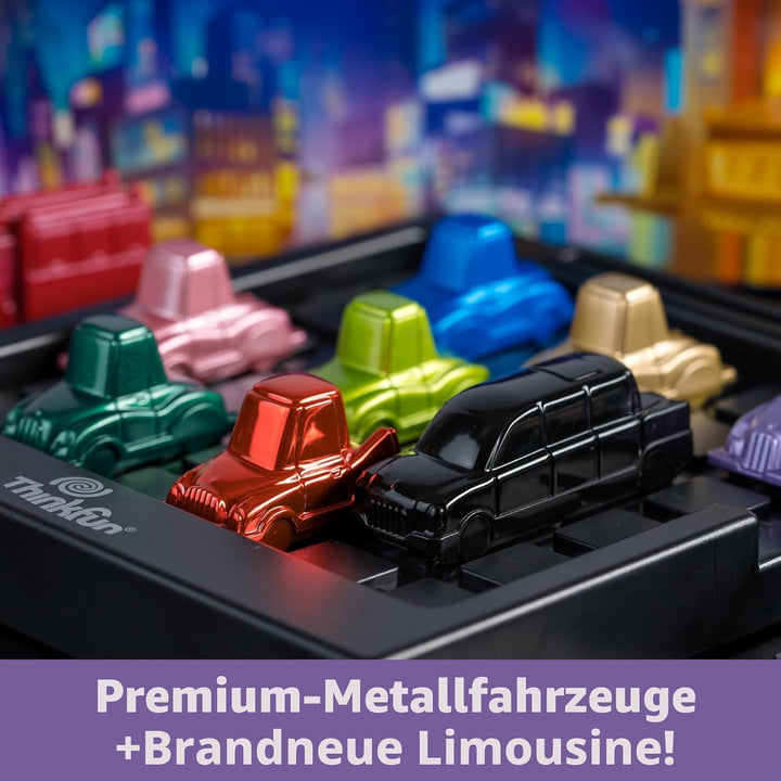 ThinkFun 76617 - Rush Hour - Das bekannte Stau-Spiel in der Deluxe Edition mit Fahrzeugen in Metallo