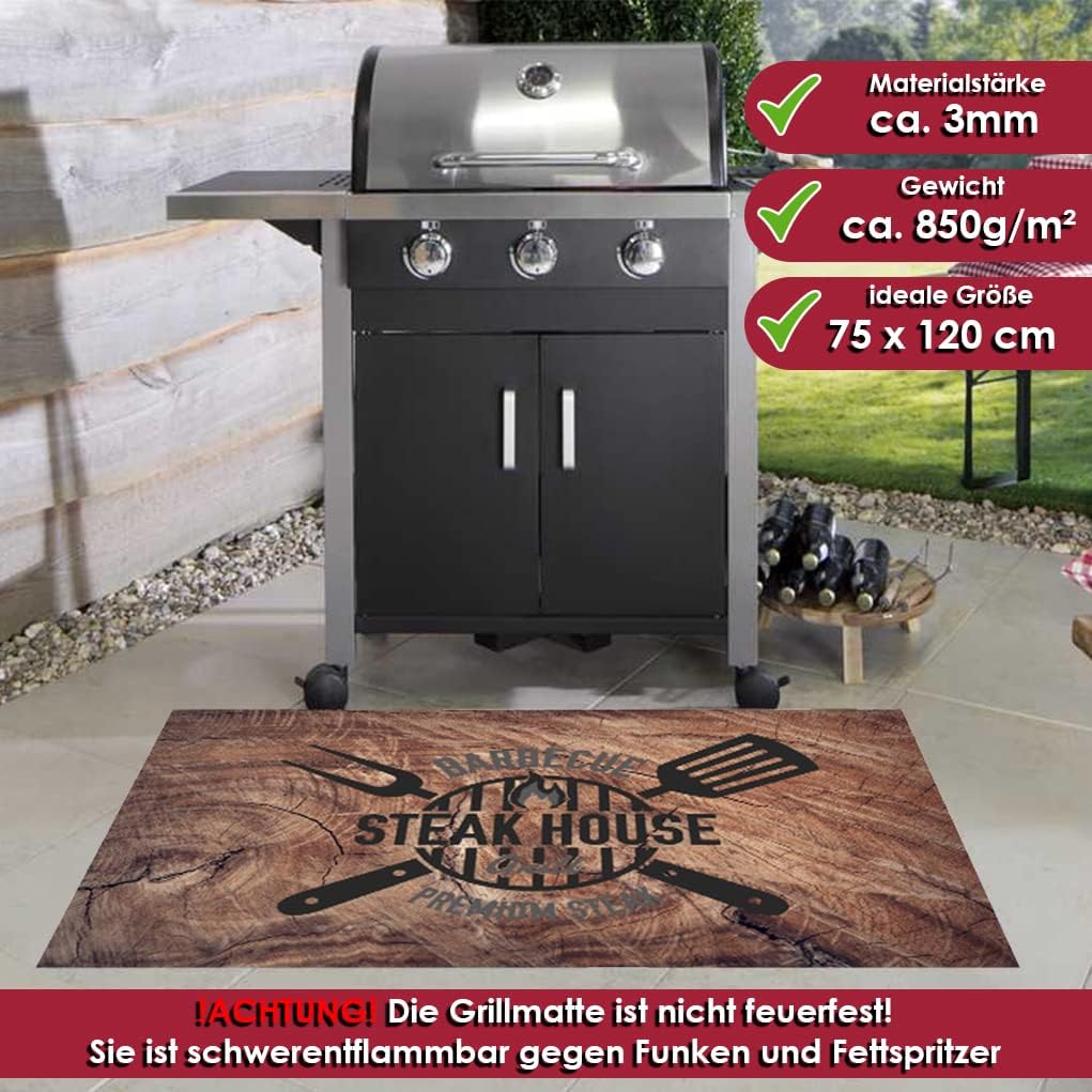 Grillmatte Grillunterlage Bodenschutz Barbecue-Matte Premium Steak 75 x 120 cm Muster wählbar Anti-R