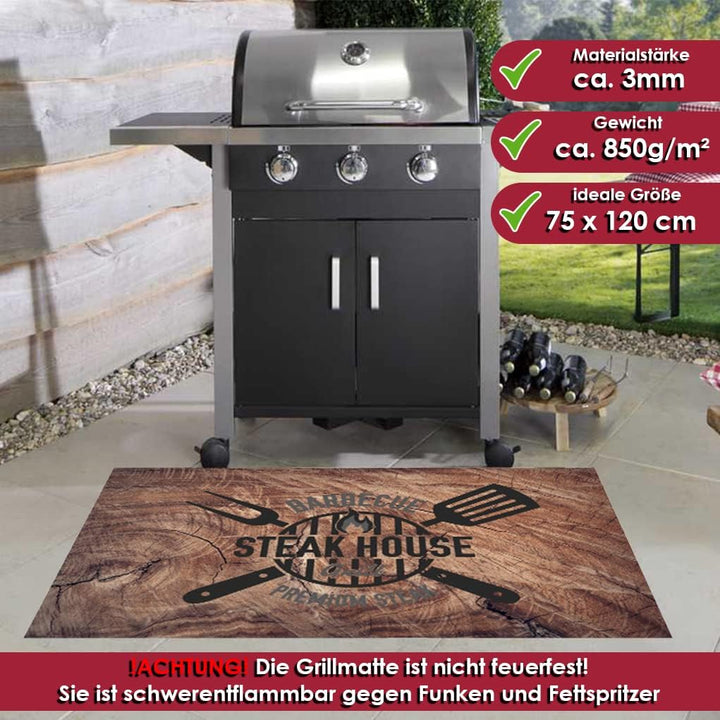 Grillmatte Grillunterlage Bodenschutz Barbecue-Matte Premium Steak 75 x 120 cm Muster wählbar Anti-R