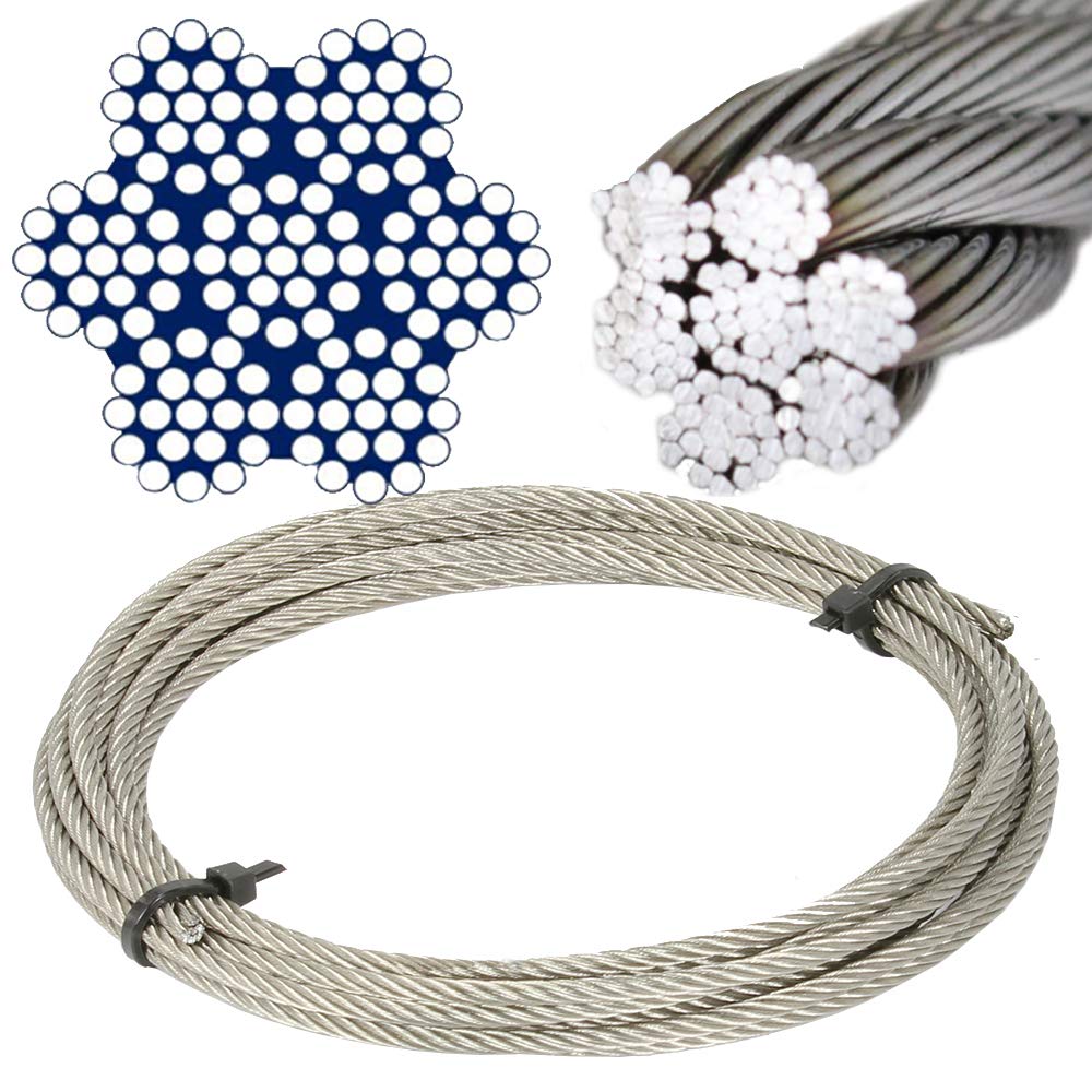 50 Meter Edelstahl - Drahtseil 7x19 weich D= 5 mm - Edelstahl A4 Edelstahlseil Stahlseil I BOOTSTEIL
