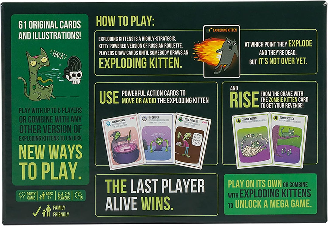 Exploding Kittens Zombie Kittens Card Game, 2-5 Players, Ages 7+, Zombie Kittens
