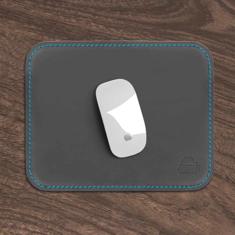 eglooh - Herms Deluxe - Mauspad aus Leder Anthrazit Grau cm 25x20 - Mousepad für Schreibtisch und Bü