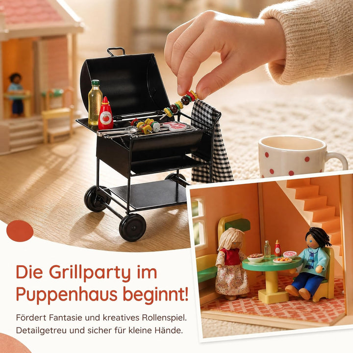Hemobllo 1:12 Kindergrill Spielzeug Mini Grill, Puppenhaus Zubehör Küche und Garten, Miniatur Möbel