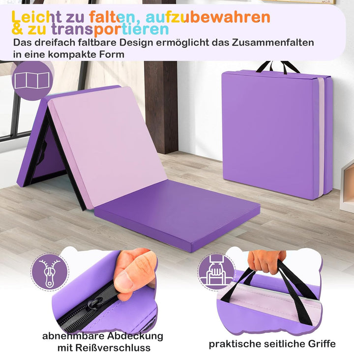 GOPLUS Weichbodenmatte, 180 x 60 x 5 cm Yogamatte rutschfest mit Klettverschlüssen & Tragegriffen, G