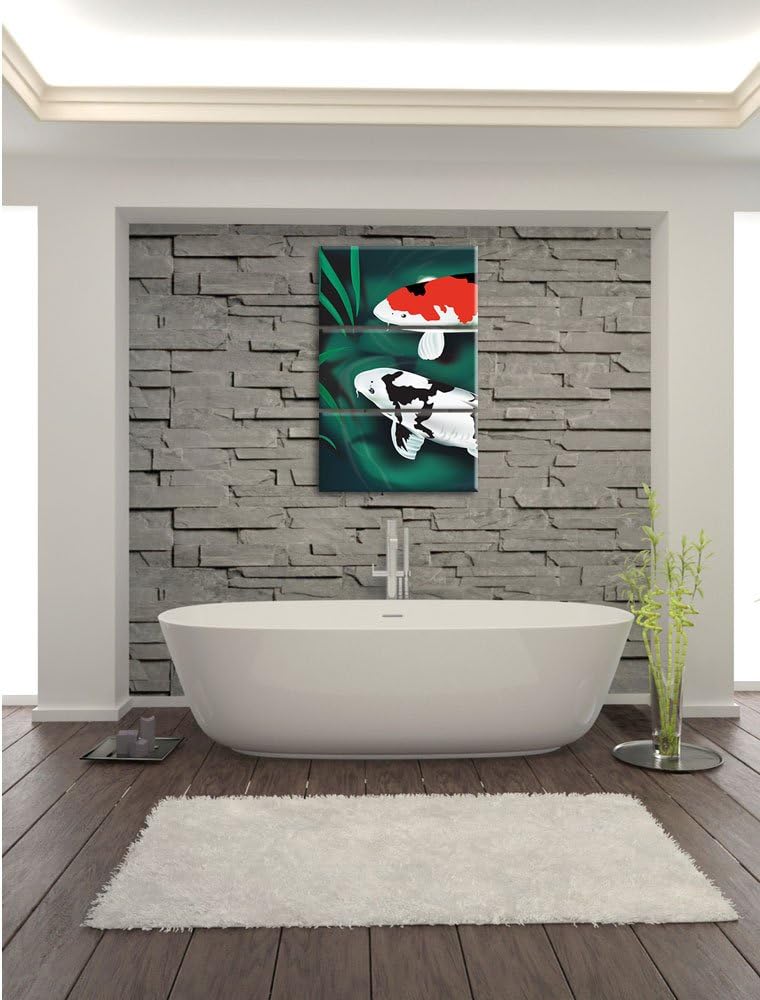 Pixxprint Edle Koi Karpfen Kunst als Leinwandbild | Grösse: 3 Teilig (120x80) | Wandbild| Kunstdruck