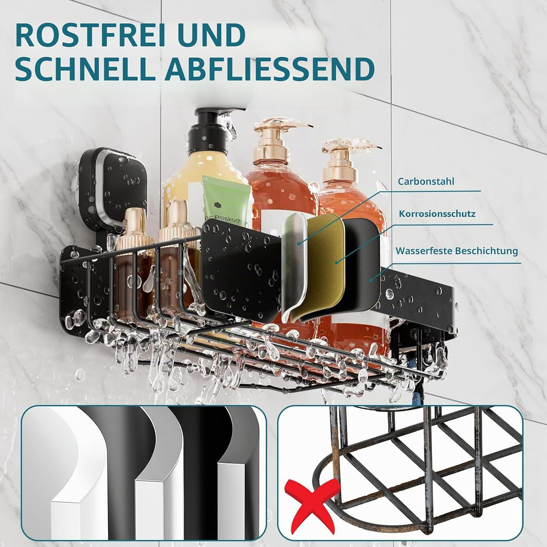 TAILI Dusch-Caddy, Saugnapf, Edelstahl, Rostfrei, ohne Bohren, Wandkorb, Grosses Fassungsvermögen, A