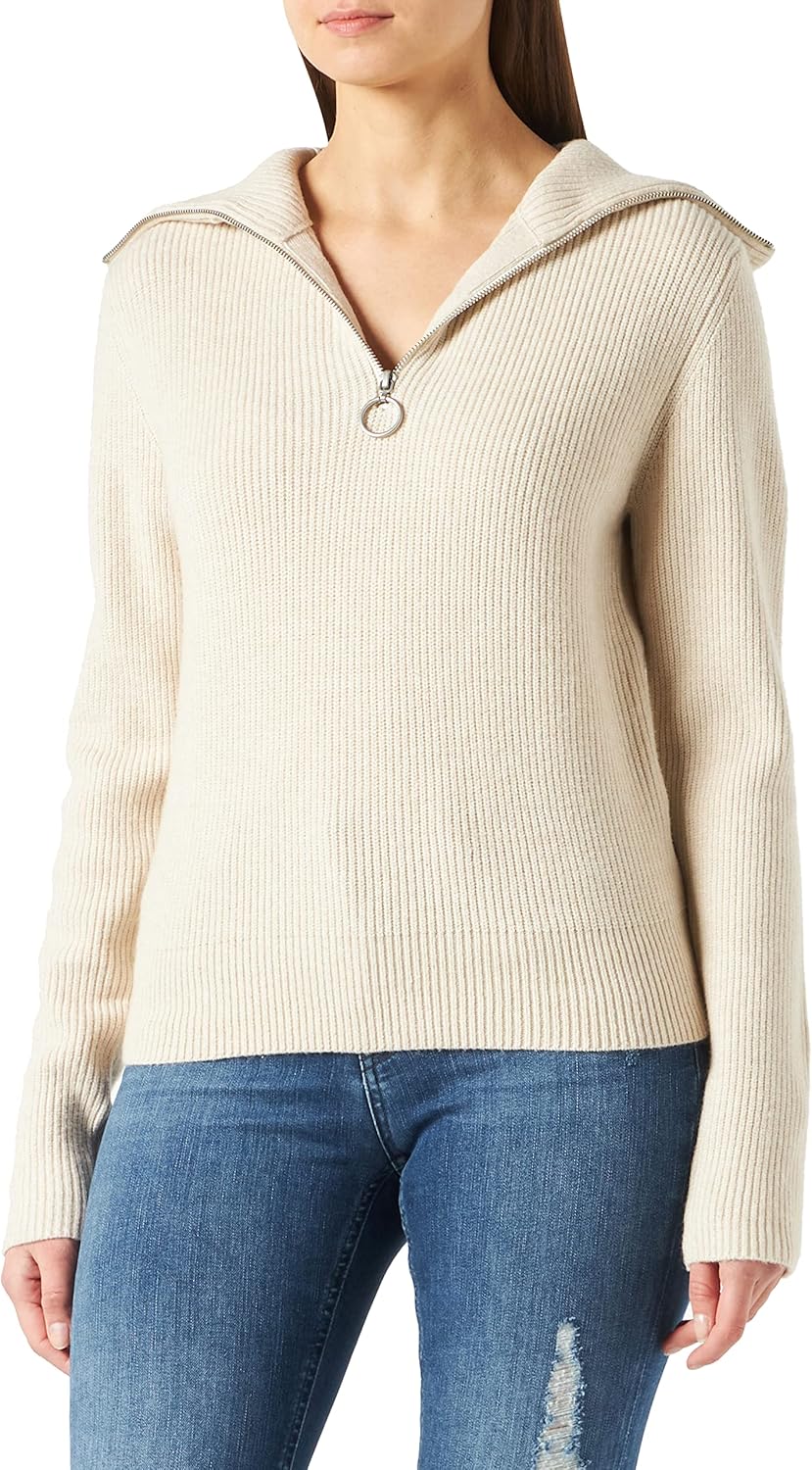 Vila Damen Viril L/S Half Zip Knit Top Pullover S Super Light Natural Melan, S Super Light Natural M