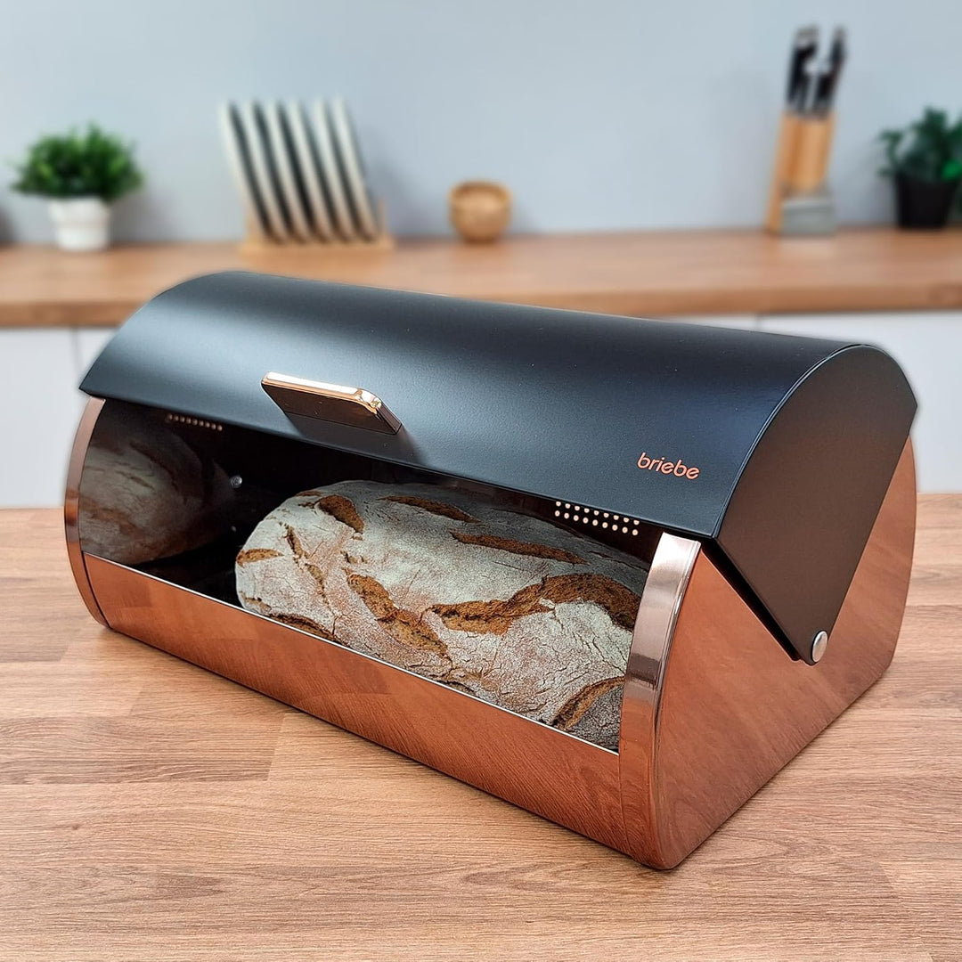 briebe Set aus Brotkasten +3 Küchenvorratsdosen Edelstahl, Brot- und Brötchenbehälter, Schiebedeckel