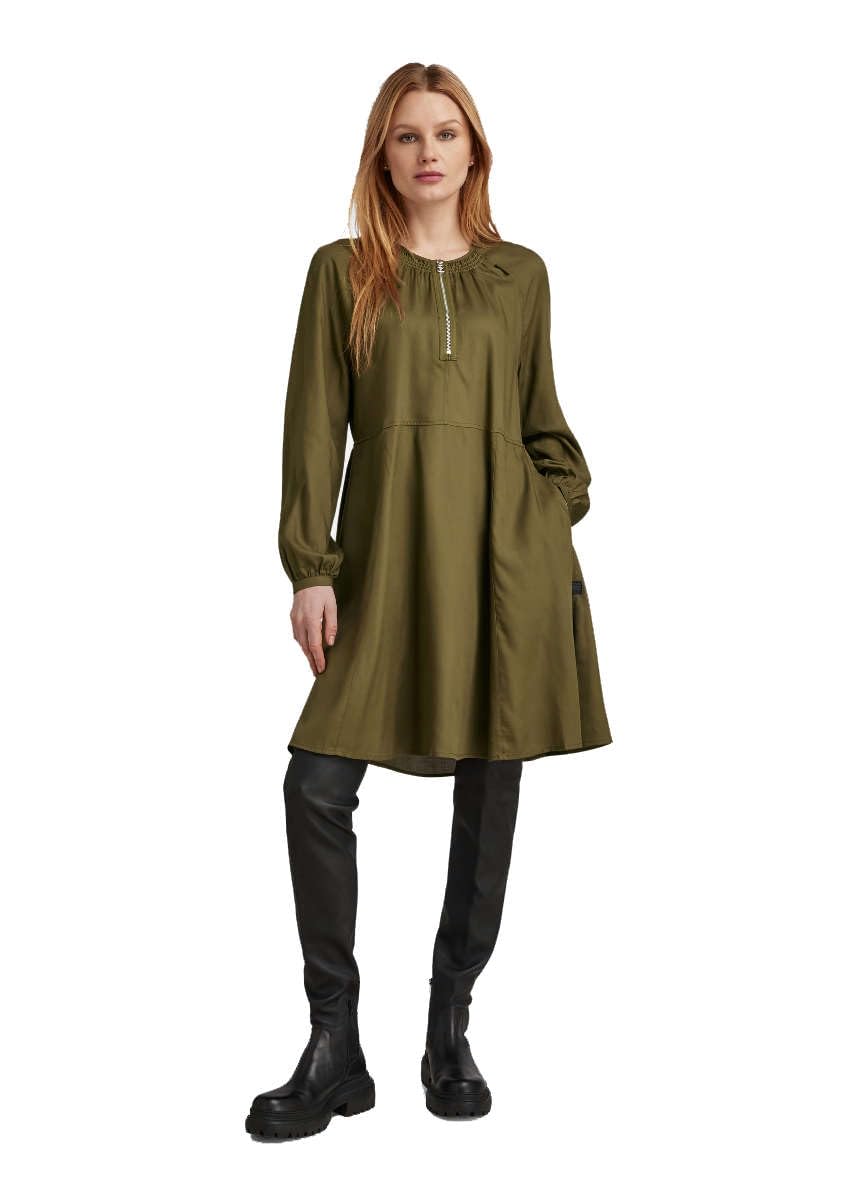 G-STAR RAW Damen Short Flared Long Sleeve Dresses XXS Grün (Dark Olive D23603-d297-c744), XXS Grün (