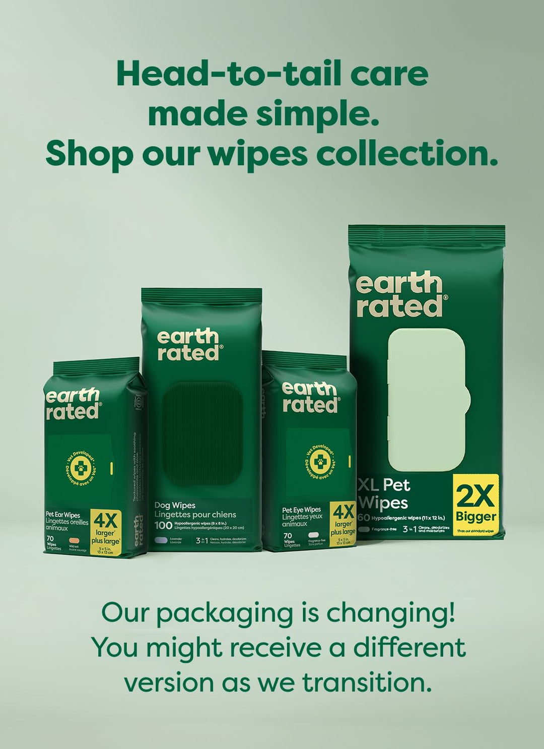 Earth Rated Feuchttücher für Hunde, neues aussehen, dicke Pflegetücher auf pflanzlicher Basis zur ei