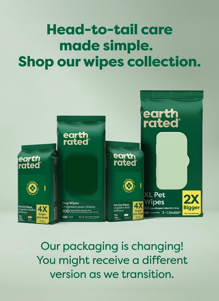 Earth Rated Feuchttücher für Hunde, neues aussehen, dicke Pflegetücher auf pflanzlicher Basis zur ei