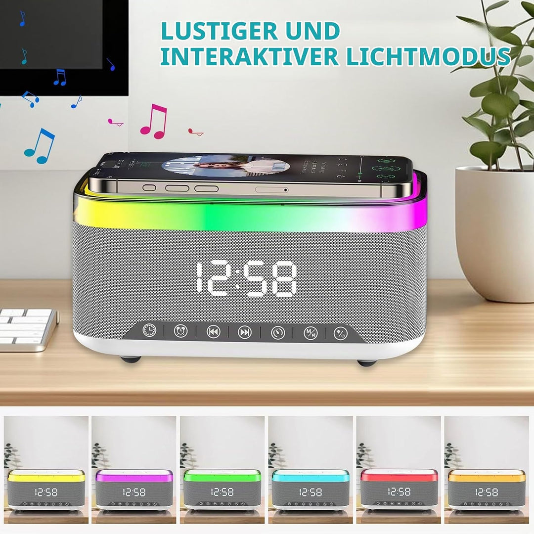 PORFOYO Digitaler Wecker mit Licht und Ladestation, 3-in-1 Wecker Digital mit Bluetooth Lautsprecher