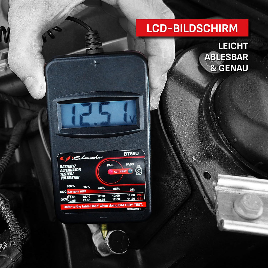 Schumacher Auto Batterietester Compact BT55 - Überprüfung der Lichtmaschinenspannung im Auto - Kompa