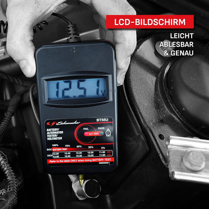 Schumacher Auto Batterietester Compact BT55 - Überprüfung der Lichtmaschinenspannung im Auto - Kompa