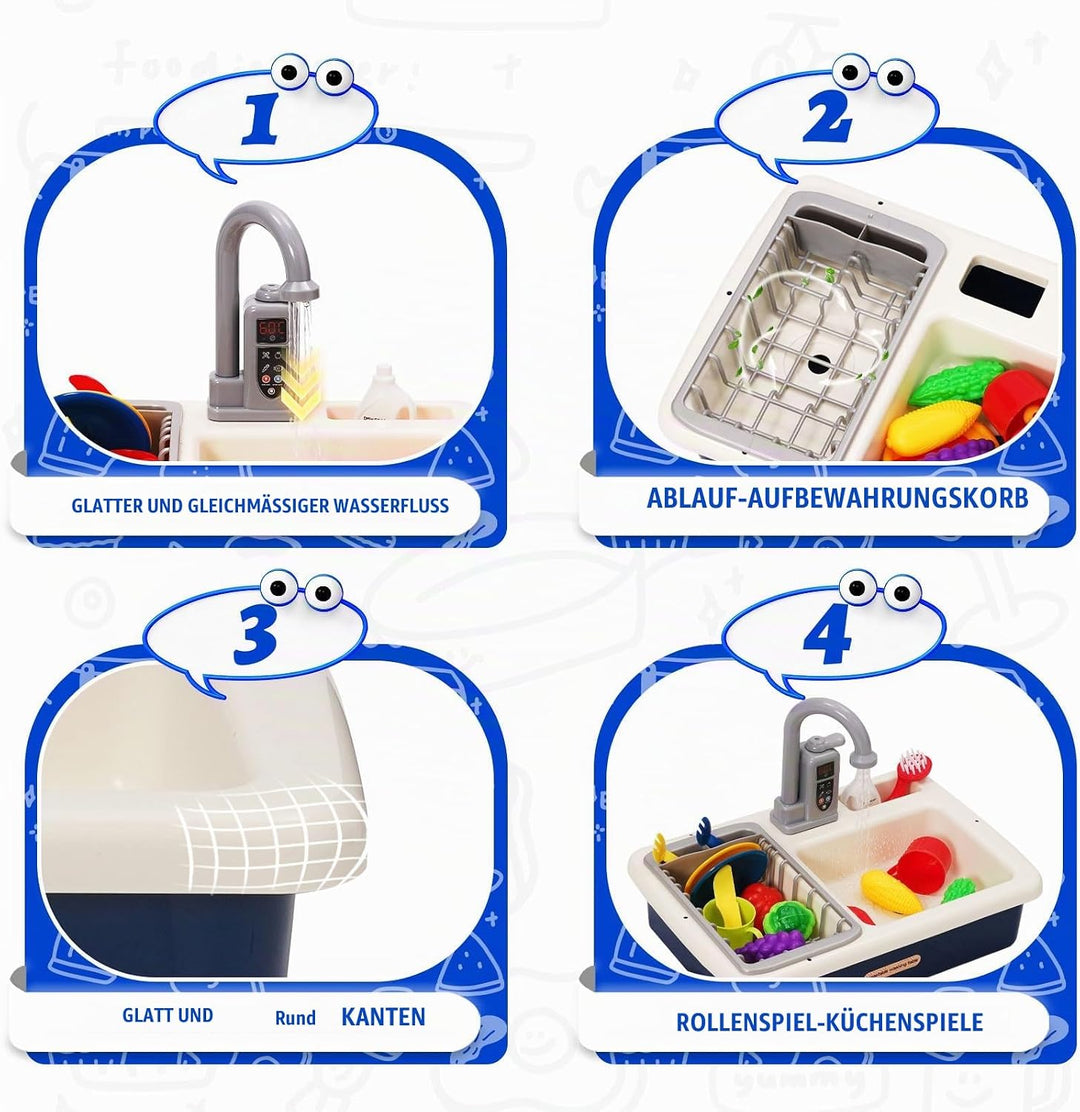 Küchenspüle Spielzeug Set mit Wasserkreislauf, Waschbecken Kinder mit Fliessendem Wasser, Spielküche