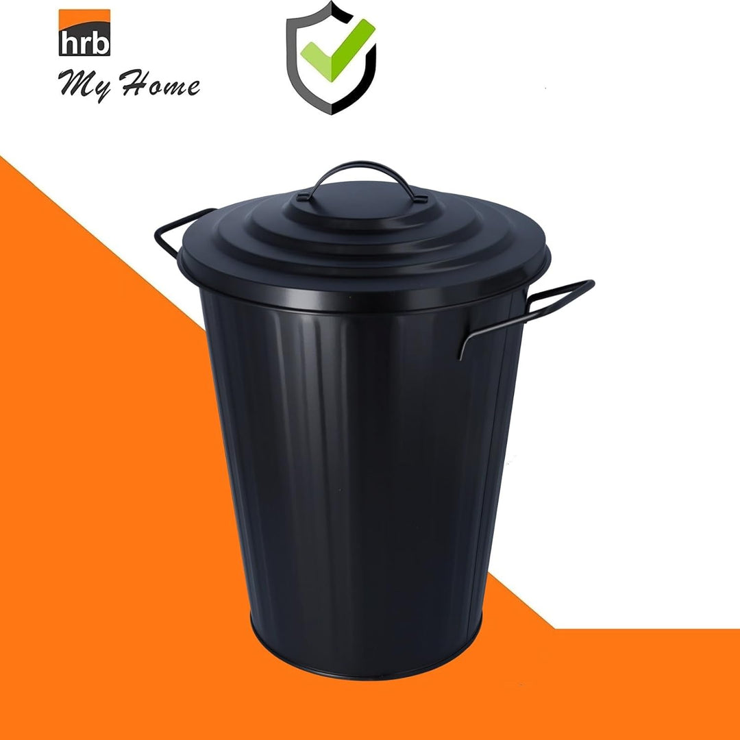 HRB Mülleimer Zink schwarz, 20 Liter, Vintage Design, sehr stabil mit Deckel- geeignet als Mülleimer