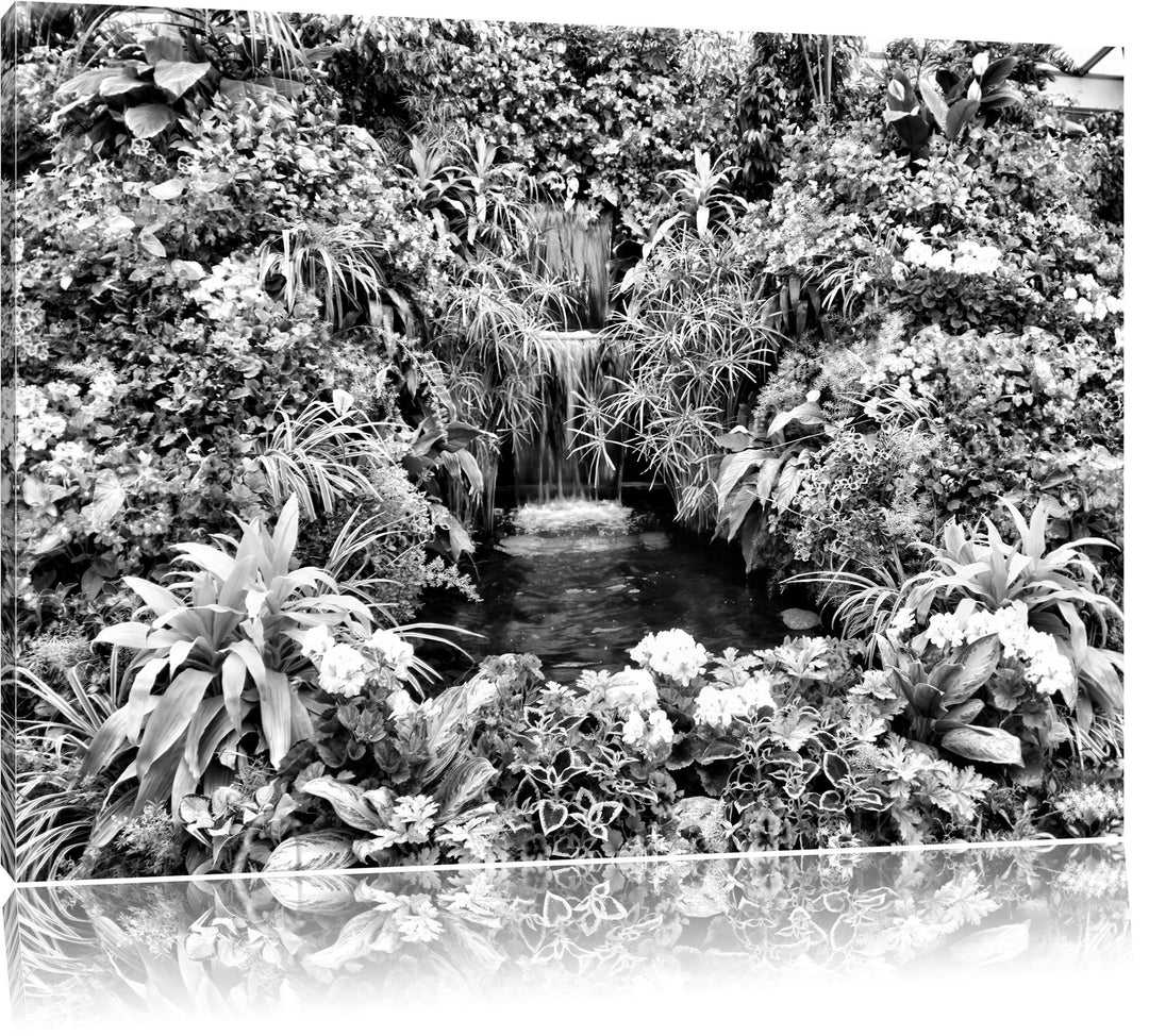 Pixxprint farbenfrohe Blumenoase / 100x70cm Leinwandbild bespannt auf Holzrahmen/Wandbild Kunstdruck
