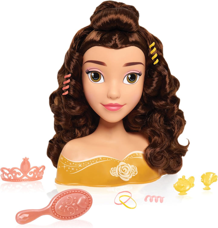 Just Play Disney Princess Belle Styling Head, Brown Hair, 10 Piece Pretend Play Set, Beauty and The
