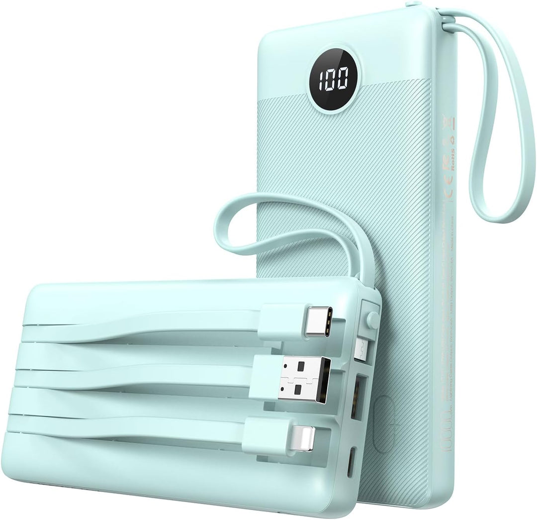 Powerbank 10000mAh Power Bank mit Kabel VEEKTOMX USB C Powerbank Externe Handyakkus mit 5 Ausgängen