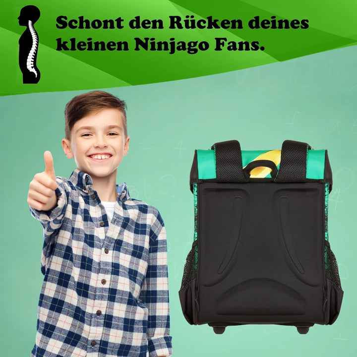 Lego Ninjago Schulranzen-Set Easy Green 8tlg. Set mit Federmappe, Regenschutz und Dose und Flasche,