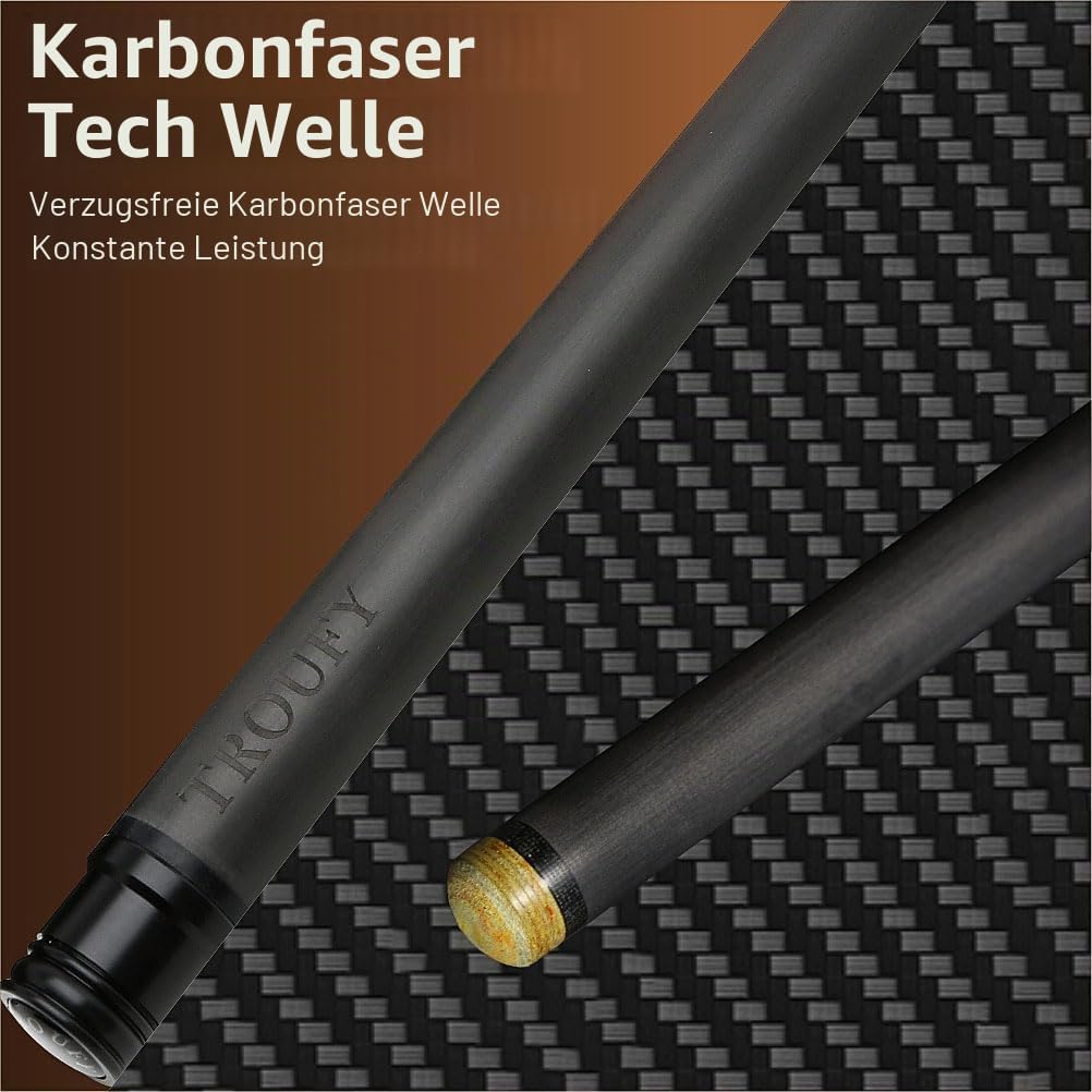 TROUFY Kohlefaser Pool Queue mit Koffer Kombination, Kohlefaser Billard Queue-Sticks Verlängerung 12