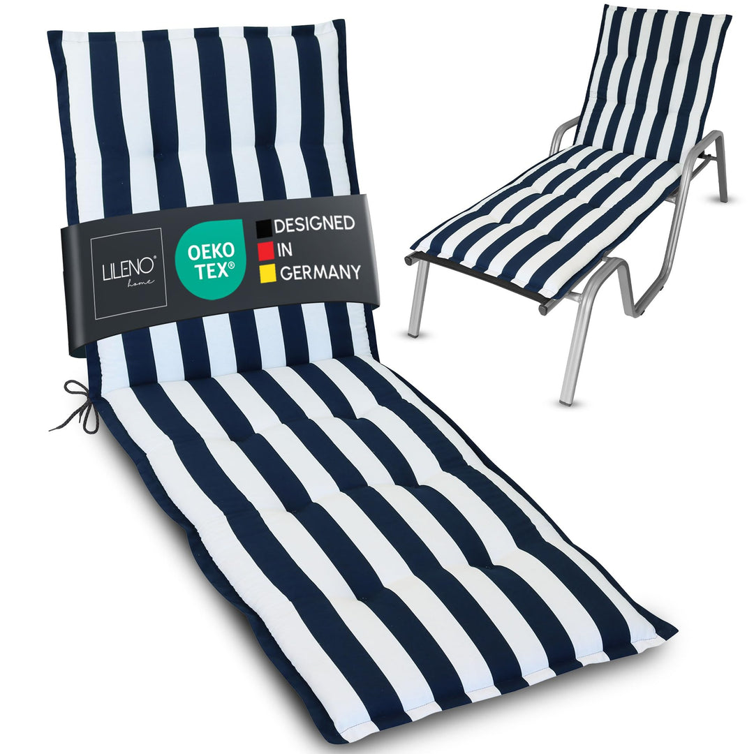 LILENO HOME Sonnenliege Auflage als [1er Set - Rollliege] in Blockstreifen Blau - Gartenliegen Aufla