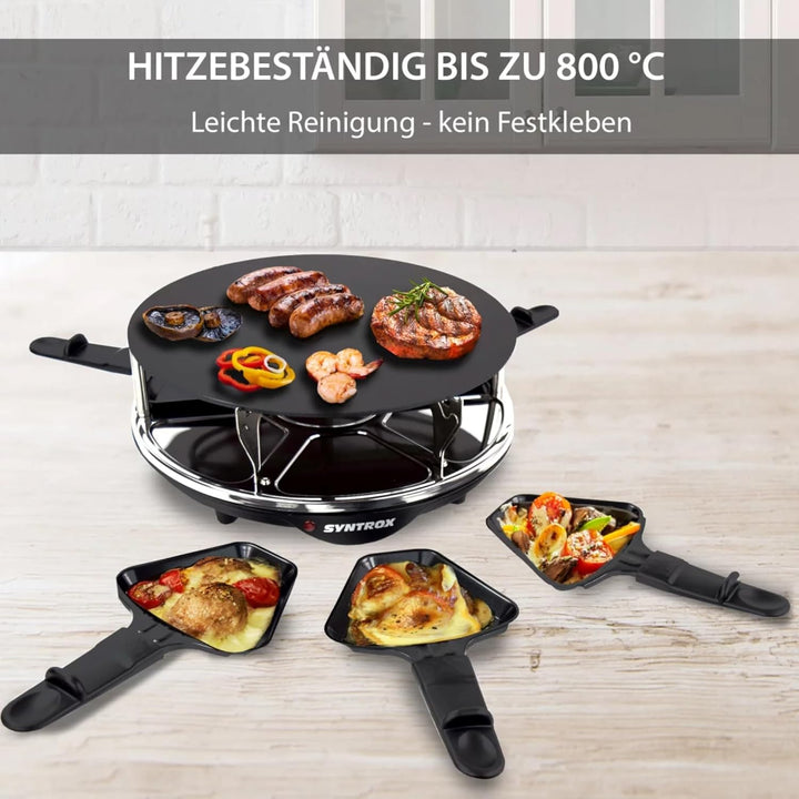 Syntrox Germany Raclette für 6 Personen Lillex, Rund mit Glas-Keramik Platte Emailliert, 900W Kompak