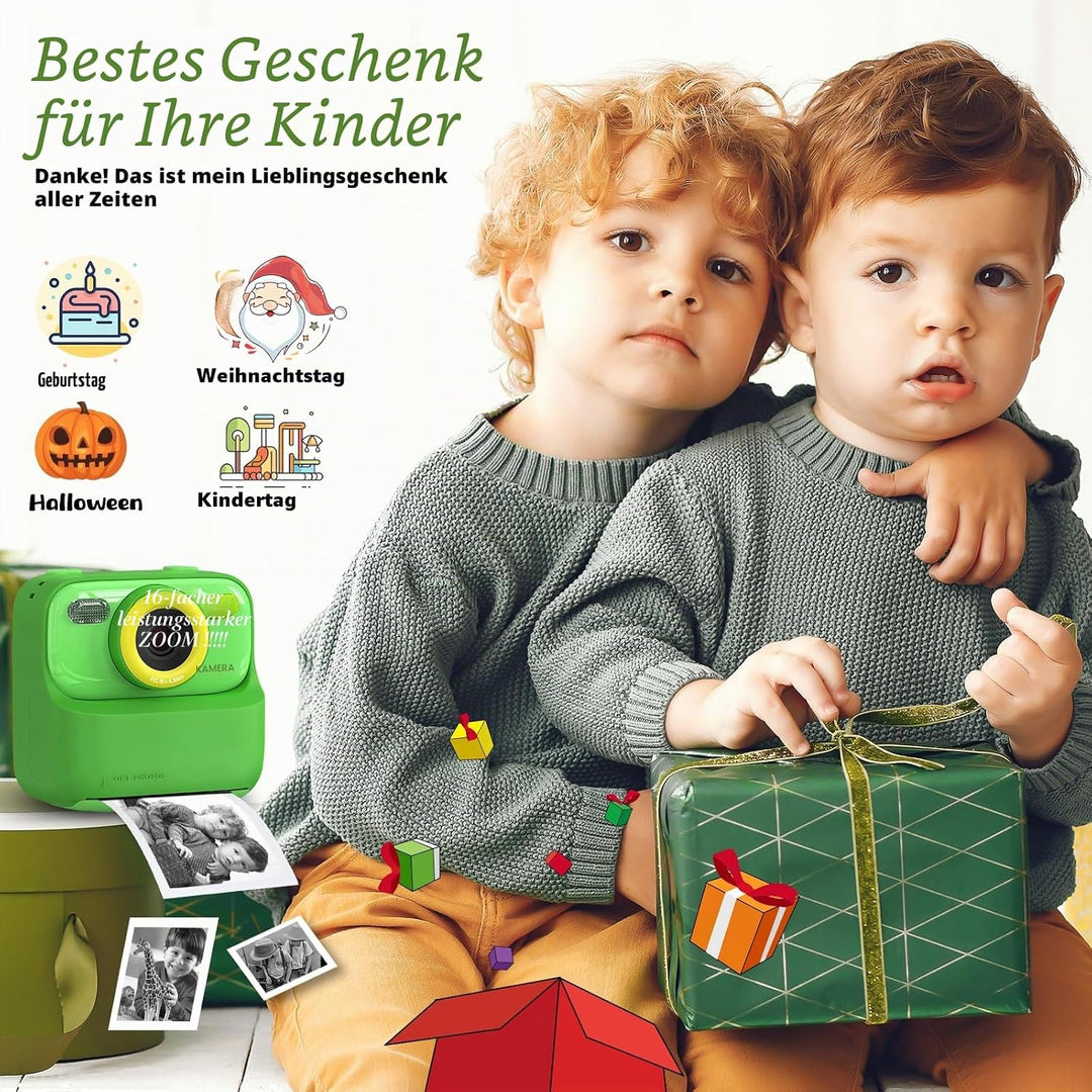 Upgrade Kinderkamera Sofortdruck für Jungen und Mädchen, 1080P HD Dual-Linse Selfie Digitalkamera mi