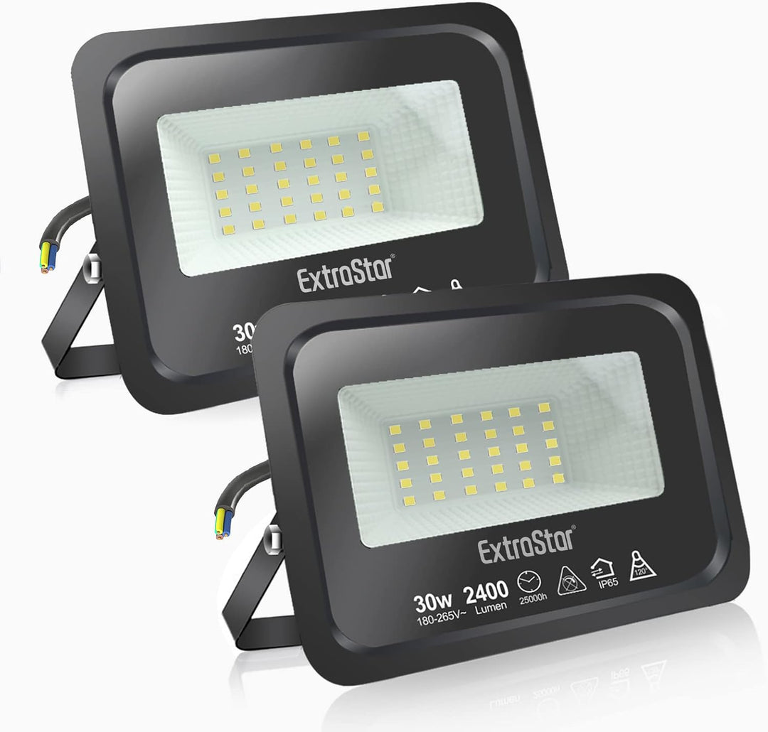 EXTRASTAR 30W LED Strahler, Superhell Led Strahler Aussen, IP65 Wasserdicht LED Fluter, 3000K Warmwe