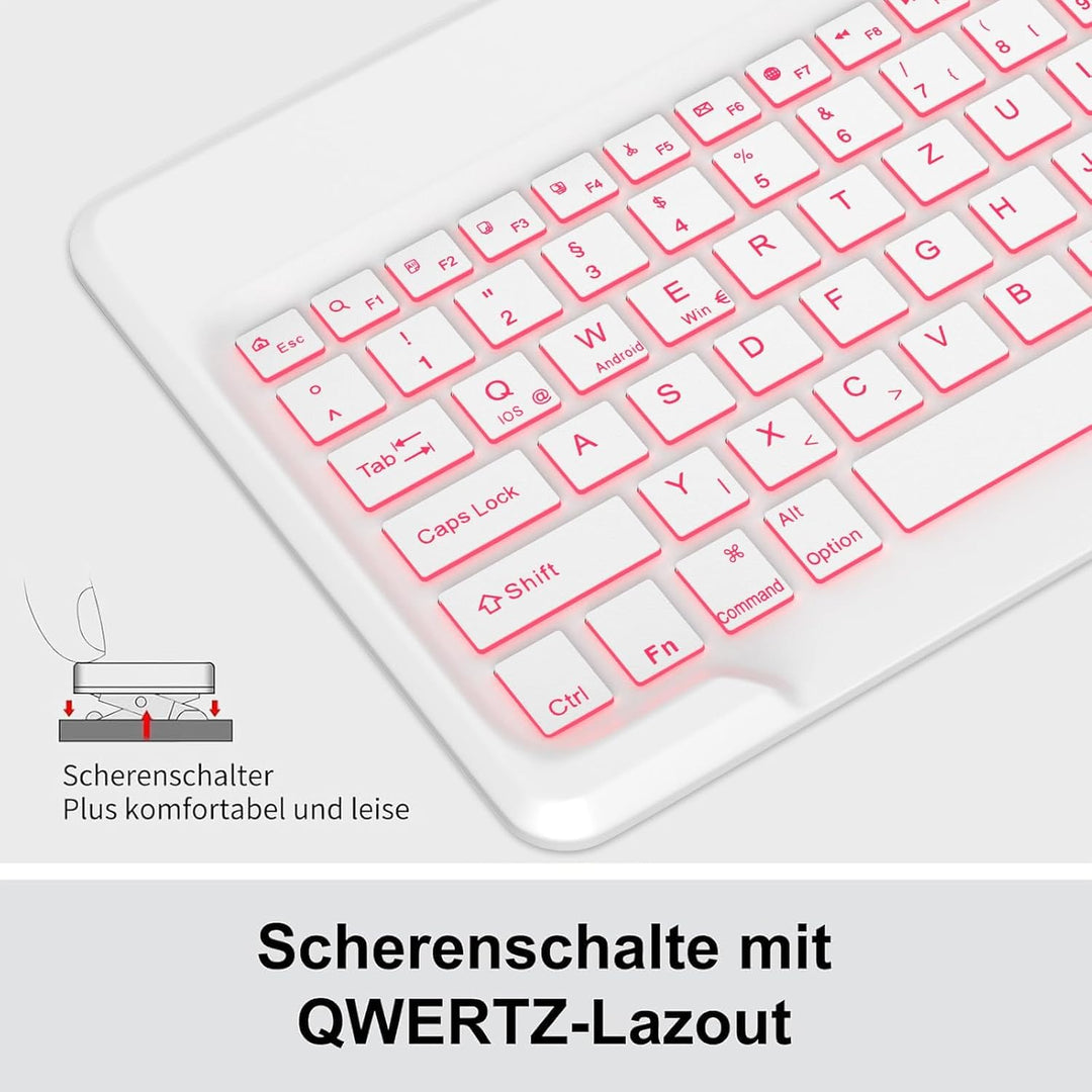 Für ab 12" grosse Tablets Tastaturhülle mit Beleuchtung QWERTZ | Kompatible Android, iPadOS, Windows
