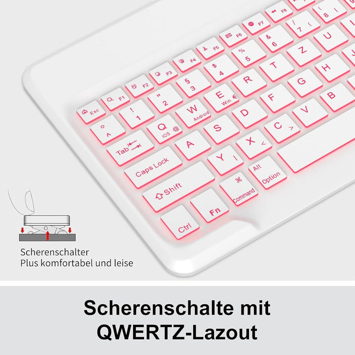 Für ab 12" grosse Tablets Tastaturhülle mit Beleuchtung QWERTZ | Kompatible Android, iPadOS, Windows