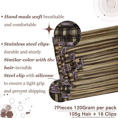 Hetto Echthaar Extensions Clip in Remy Clip in Echthaar Extensions Braun Highlight Extensions Clip i