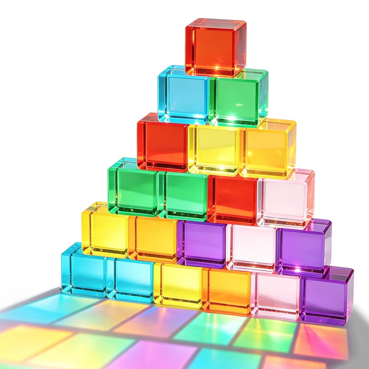 21pcs Acryl Bausteine Kinder, Würfel Sensorik Bausteine Jelly Blocks, Lichtbausteine, Montessori Reg