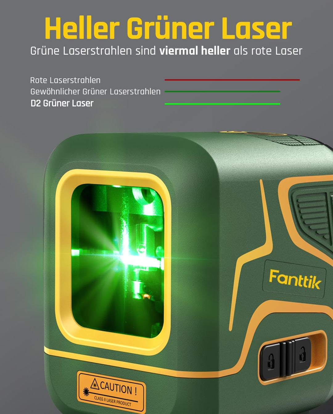 Fanttik D2 Kreuzlinienlaser Selbstnivellierend, Linienlaser Grün 30m, Wiederaufladbare Batterie, USB