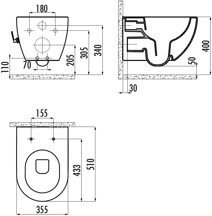 Creavit Dusch-WC Hänge-WC Bidet | Spülrandloses Wand WC mit Soft Close Deckel mit Bidet-Funktion ohn