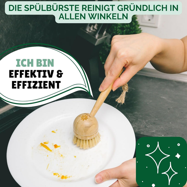 Protea Spülbürste mit Ersatzköpfen (3er Set) - nachhaltige Reinigungsbürste - wiederverwendbar - aus