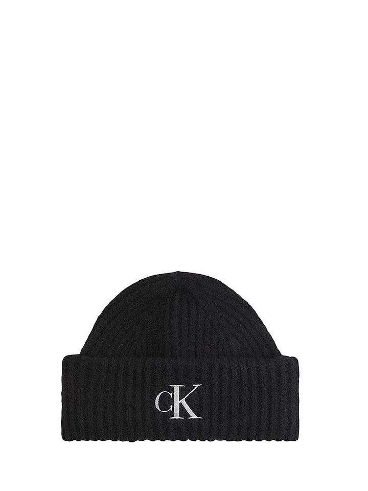 Calvin Klein CKJ Monogram Wool Blend Beanie Black