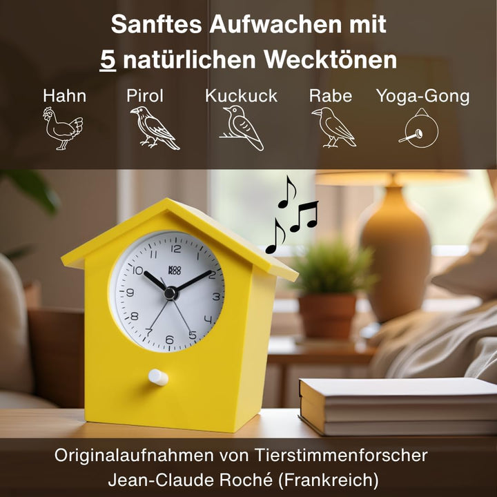 KOOKOO EarlyBird Gelb, Wecker mit Vogelmelodie (Originalaufnahme) oder Dreiklangton, Gelb
