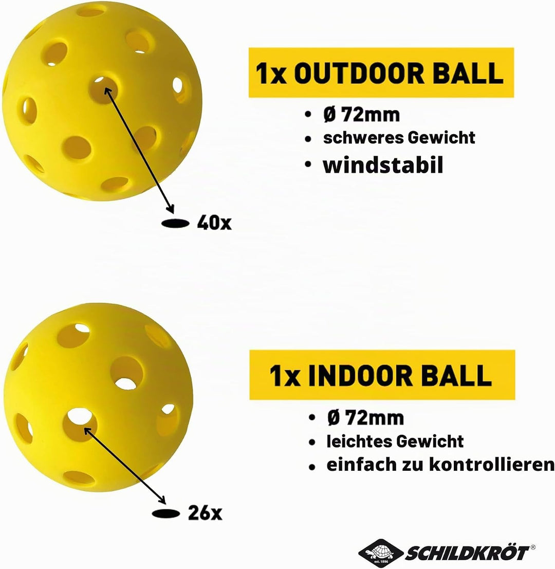 Schildkröt Pickleball Set mit 2 Schlägern, 1 Indoor und 1 Outdoor-Ball, 1 Tragetasche, für Anfänger