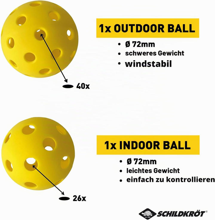 Schildkröt Pickleball Set mit 2 Schlägern, 1 Indoor und 1 Outdoor-Ball, 1 Tragetasche, für Anfänger