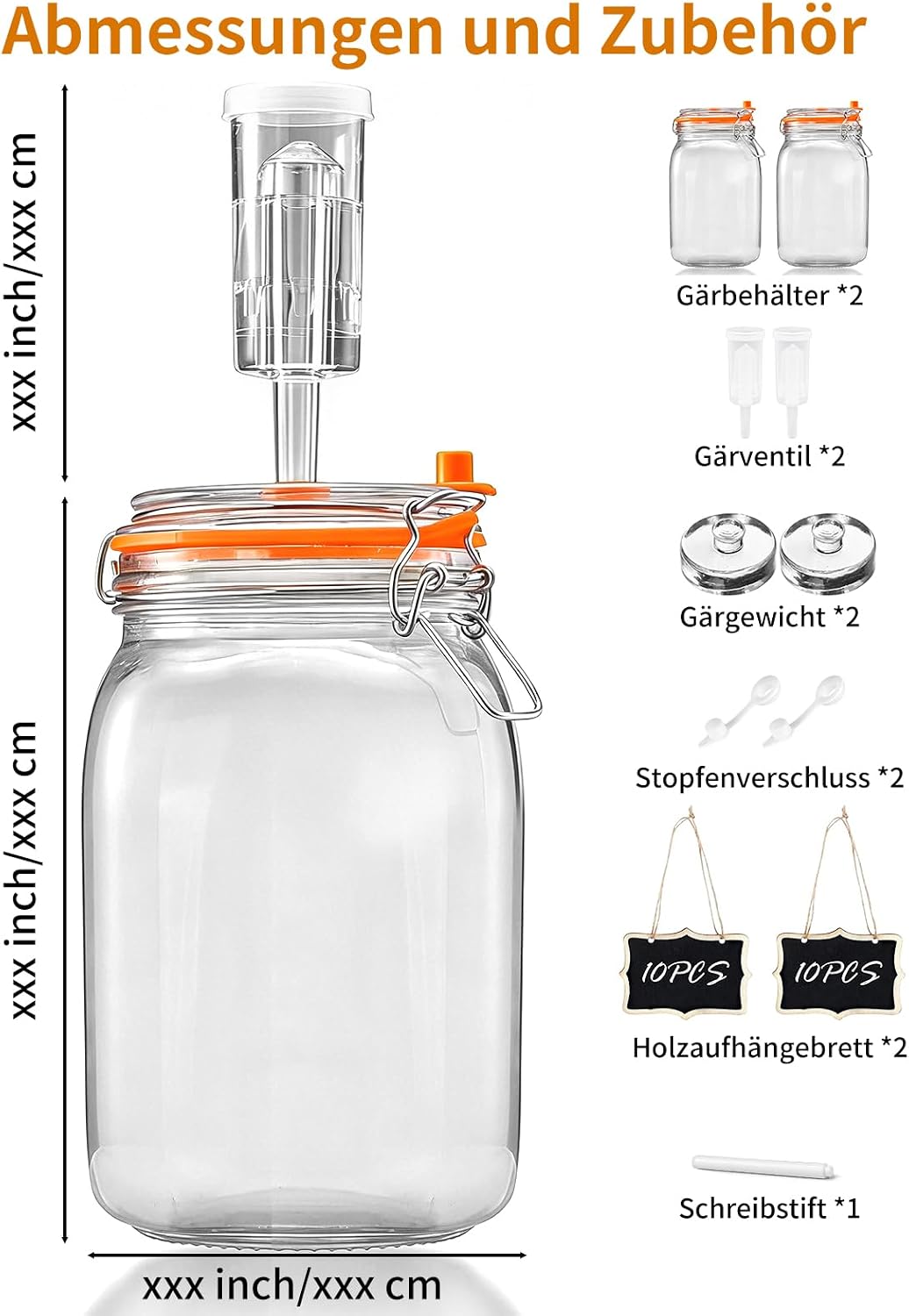 1,5L Fermentierglas, Fermentiergläser mit Gärventi & Gewicht, Kimchi Behälter Set mit Aufhängevorric